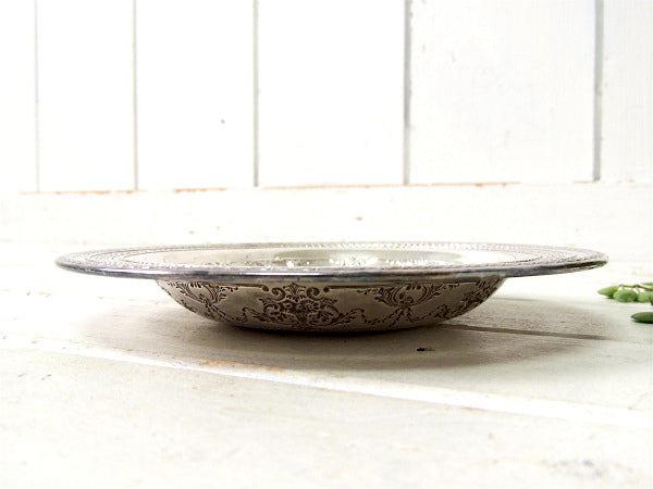 デコラティブな花柄・アンティーク・シルバープレート/皿/サービングデッシュ USA