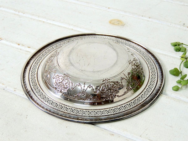 デコラティブな花柄・アンティーク・シルバープレート/皿/サービングデッシュ USA