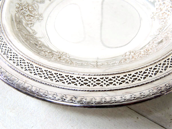 デコラティブな花柄・アンティーク・シルバープレート/皿/サービングデッシュ USA