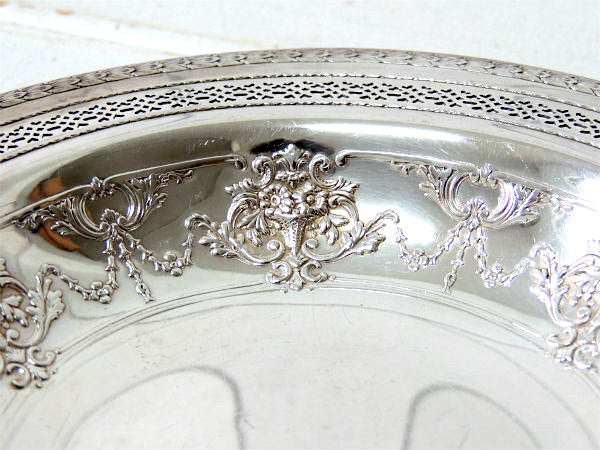 デコラティブな花柄・アンティーク・シルバープレート/皿/サービングデッシュ USA