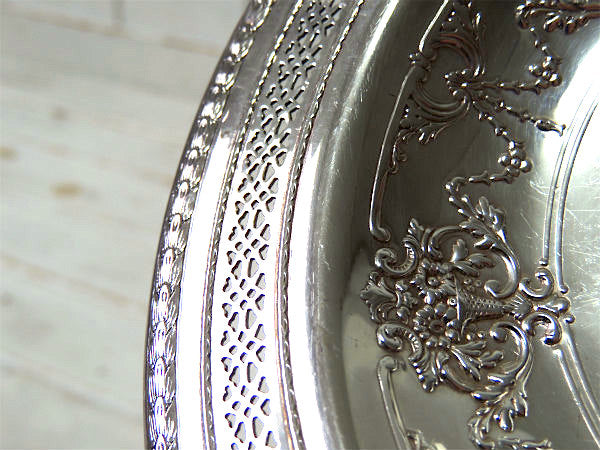 デコラティブな花柄・アンティーク・シルバープレート/皿/サービングデッシュ USA