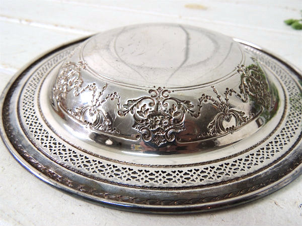 デコラティブな花柄・アンティーク・シルバープレート/皿/サービングデッシュ USA