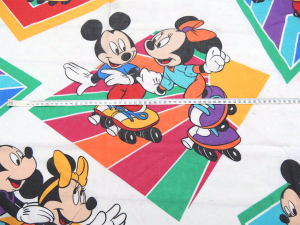 【ミッキー&ミニー】ローラースケート柄・ヴィンテージ・ユーズドシーツ(ボックスタイプ) USA