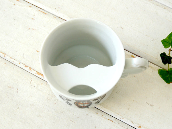 【BARBER・サインポール柄】陶器製・ヴィンテージ・マスタッシュ&シェービングカップ・マグ