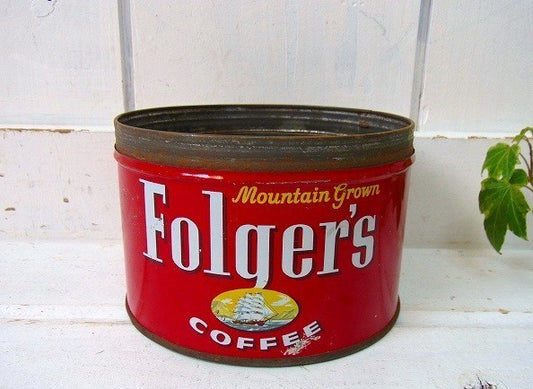 【Folgers】フォルジャーズ・ブリキ製・ヴィンテージ・コーヒー缶/ティン缶 USA
