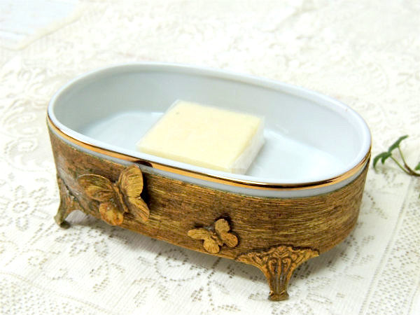 Stylebuilt 蝶・ゴールドフレーム・NY 24K ヴィンテージ・ソープディッシュ・石鹸置き