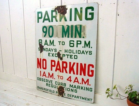 【PARKING】道路標識・ホーロー製・ヴィンテージ・サイン/看板 USA