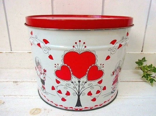 ハートの木&可愛い男の子と女の子柄・ヴィンテージ・ティン缶　USA