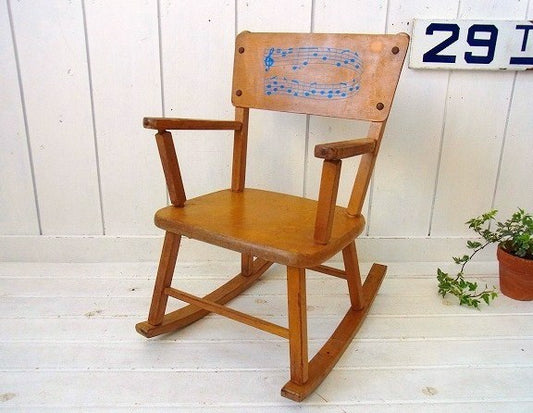 音符柄・子供用の木製アンティーク・ロッキングチェア/子供イス/チャイルドチェア　USA