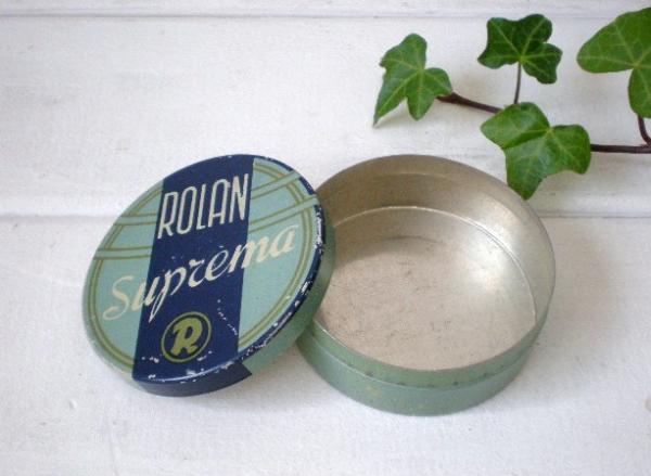スペイン 蚤の市 ROLAN Suprema 若草色 レトロ アンティーク タイプライター リボン缶 ティン缶 ブリキ缶