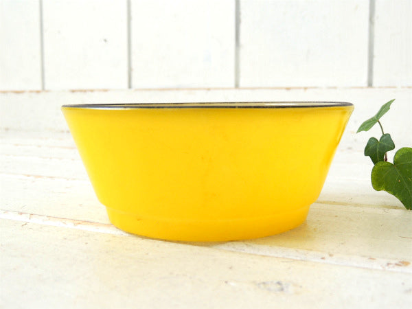 【Fire King】ファイヤーキング・イエロー×ブラックリム・サラダボウル/ヴィンテージ食器