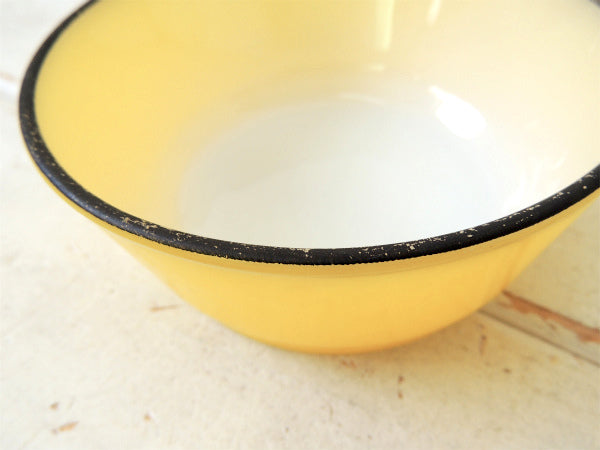 【Fire King】ファイヤーキング・イエロー×ブラックリム・サラダボウル/ヴィンテージ食器