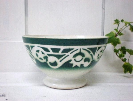 フランス モロッコ柄 アンティーク カフェオレボウル グリーン 蚤の市 キッチン雑貨