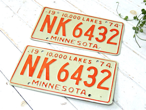 1974s・US ミネソタ ビンテージ・アメ車 ナンバープレート・カーライセンスプレート・2枚セット