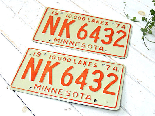 1974s・US ミネソタ ビンテージ・アメ車 ナンバープレート・カーライセンスプレート・2枚セット
