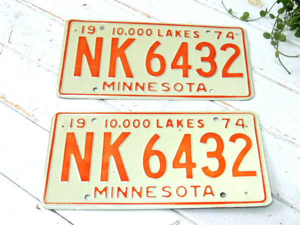 1974s・US ミネソタ ビンテージ・アメ車 ナンバープレート・カーライセンスプレート・2枚セット