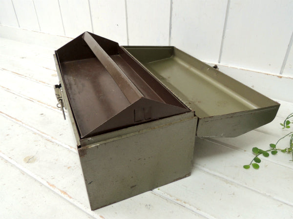 ゴールドトーン・メタル製・2段式・ヴィンテージ・ツールボックス・ツールケース・工具箱・道具箱