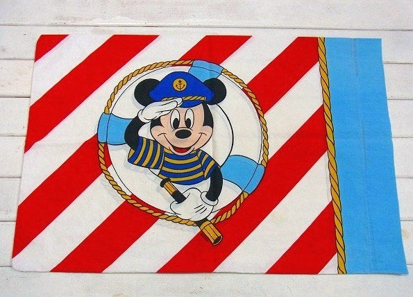 【ミッキーマウス】船長・マリン柄・ヴィンテージ・ピロケース/枕カバー USA