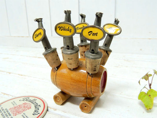 BAR バレル型・コルク製・アルコール 6種類・50s ビンテージ・ポアラー・ボトルストッパー バー