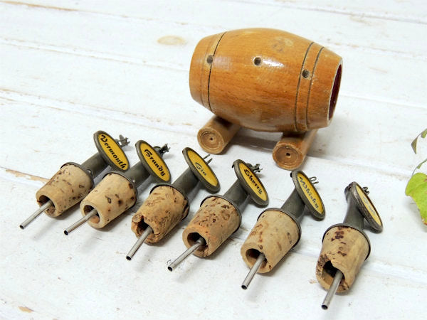 BAR バレル型・コルク製・アルコール 6種類・50s ビンテージ・ポアラー・ボトルストッパー バー