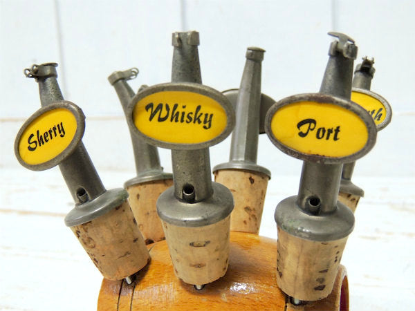 BAR バレル型・コルク製・アルコール 6種類・50s ビンテージ・ポアラー・ボトルストッパー バー