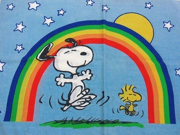 【スヌーピー&ウッドストック】レインボー柄・ヴィンテージ・ユーズド・ピロケース/枕カバー USA