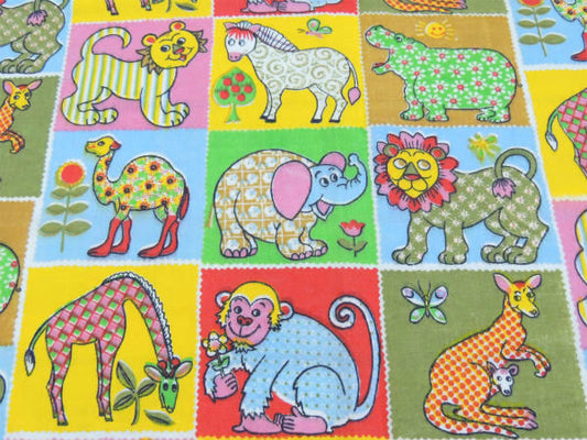 【レトロ可愛い動物柄×パッチワーク柄】ヴィンテージ・USEDボックスシーツ(ハーフサイズ) USA