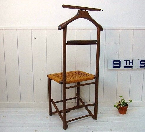イタリア製　折り畳み　椅子付き・アンティーク・スタンドハンガー コートハンガー チェア
