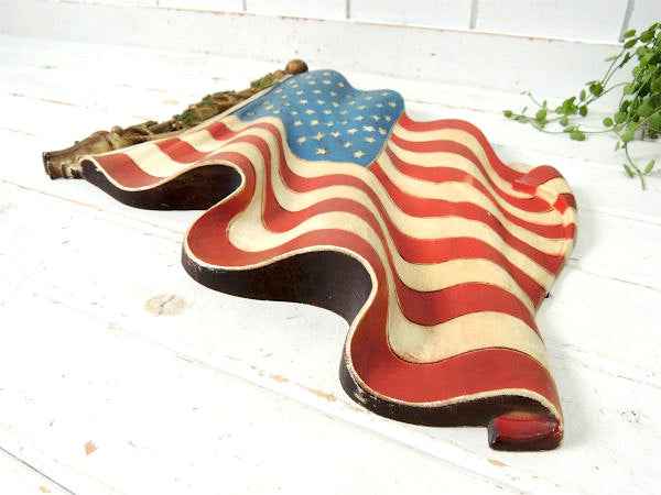 【波打ち・星条旗】1970s~・アメリカンフラッグ・ヴィンテージ・壁掛け式・サイン・看板