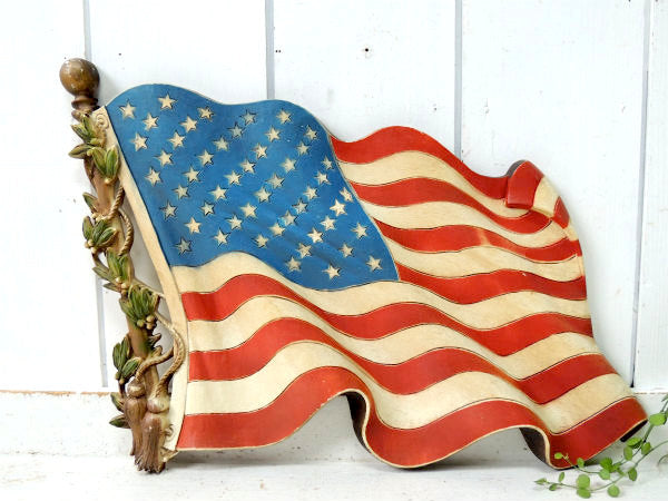 【波打ち・星条旗】1970s~・アメリカンフラッグ・ヴィンテージ・壁掛け式・サイン・看板