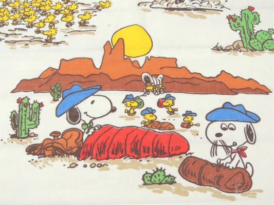 【スヌーピーと仲間たち】ウエスタン&カウボーイ柄・ヴィンテージ・ユーズドシーツ(フラットタイプ)
