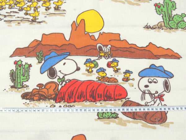 【スヌーピーと仲間たち】ウエスタン&カウボーイ柄・ヴィンテージ・ユーズドシーツ(フラットタイプ)