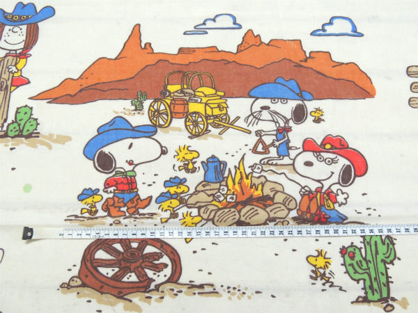 【スヌーピーと仲間たち】ウエスタン&カウボーイ柄・ヴィンテージ・ユーズドシーツ(フラットタイプ)