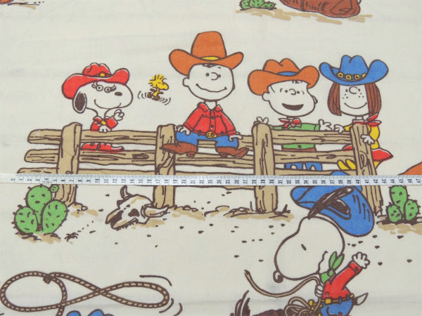 【スヌーピーと仲間たち】ウエスタン&カウボーイ柄・ヴィンテージ・ユーズドシーツ(フラットタイプ)