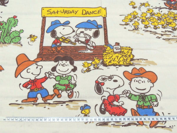 【スヌーピーと仲間たち】ウエスタン&カウボーイ柄・ヴィンテージ・ユーズドシーツ(フラットタイプ)