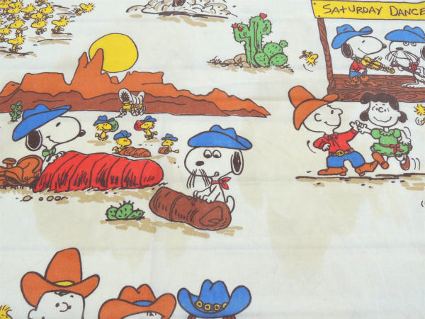 【スヌーピーと仲間たち】ウエスタン&カウボーイ柄・ヴィンテージ・ユーズドシーツ(フラットタイプ)