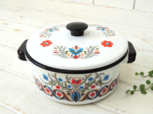 BERGGREN スウェーデン・花・ホーロー鍋・フォークアート・ヴィンテージ・両手鍋