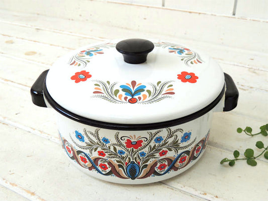 BERGGREN スウェーデン・花・ホーロー鍋・フォークアート・ヴィンテージ・両手鍋