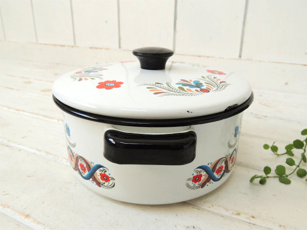 BERGGREN スウェーデン・花・ホーロー鍋・フォークアート・ヴィンテージ・両手鍋