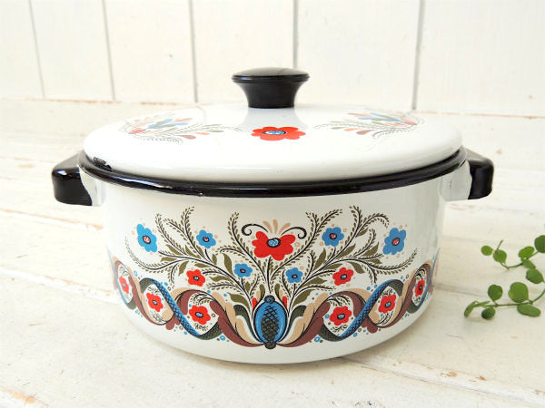 BERGGREN スウェーデン・花・ホーロー鍋・フォークアート・ヴィンテージ・両手鍋
