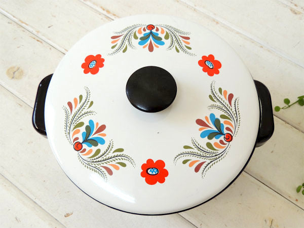 BERGGREN スウェーデン・花・ホーロー鍋・フォークアート・ヴィンテージ・両手鍋