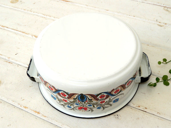 BERGGREN スウェーデン・花・ホーロー鍋・フォークアート・ヴィンテージ・両手鍋