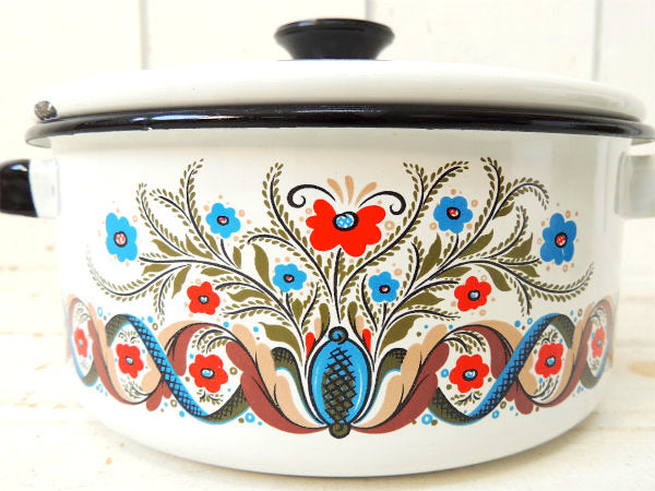 BERGGREN スウェーデン・花・ホーロー鍋・フォークアート・ヴィンテージ・両手鍋