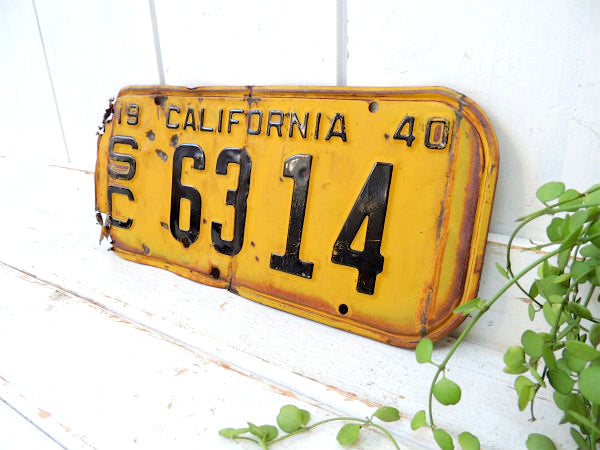 【1940/CALIFORNIA/SC/6314】弾痕付き・ヴィンテージ・ナンバープレート・ジャンク