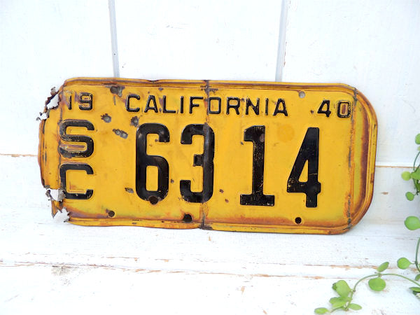 【1940/CALIFORNIA/SC/6314】弾痕付き・ヴィンテージ・ナンバープレート・ジャンク