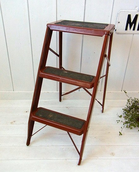 アメリカンビンテージ USA  ブラウン スチール製 ヴィンテージ ステップラダー 脚立 DIY 工業系