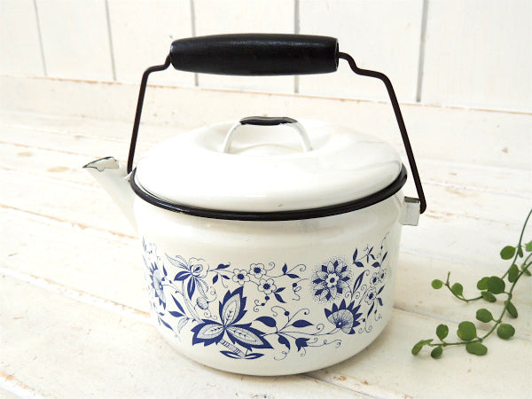USA レトロな花柄・ホーロー・ヴィンテージ・ケトル ポット キッチン雑貨 キャンプギア