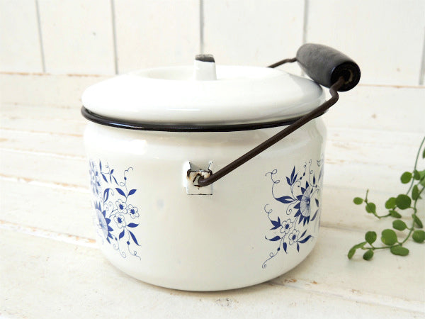 USA レトロな花柄・ホーロー・ヴィンテージ・ケトル ポット キッチン雑貨 キャンプギア