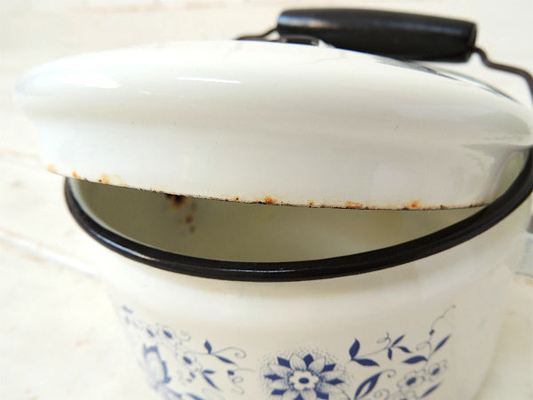 USA レトロな花柄・ホーロー・ヴィンテージ・ケトル ポット キッチン雑貨 キャンプギア