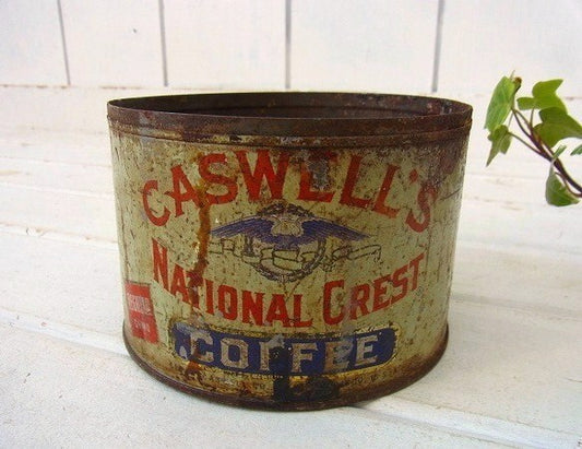 【CASWELL'S】若草色のシャビーなヴィンテージ・コーヒー缶/ティン缶 USA